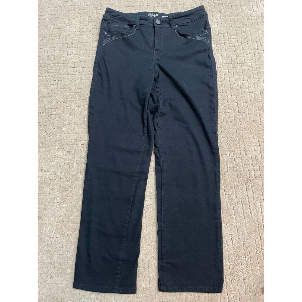 Womens Style & Co Jeans Black Straight Fit Size 8S Dark Denim Business Fall Work